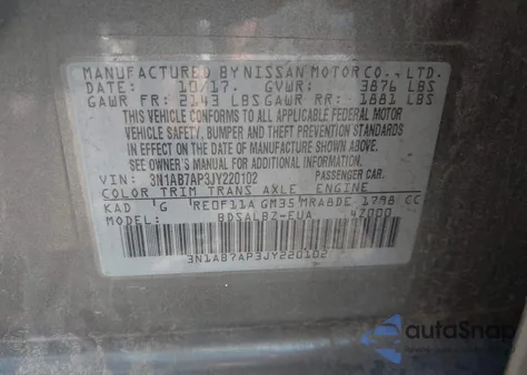 2018 Nissan Sentra S z USA, uszkodzony, nr VIN 3N1AB7AP3JY220102